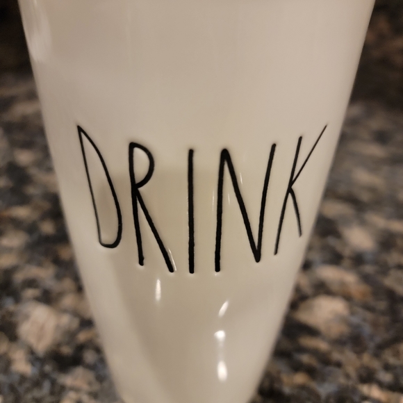 Rae Dunn DRINK Tall White Ceramic Coffee Travel Mug Tumbler with Lid - Picture 4 of 11